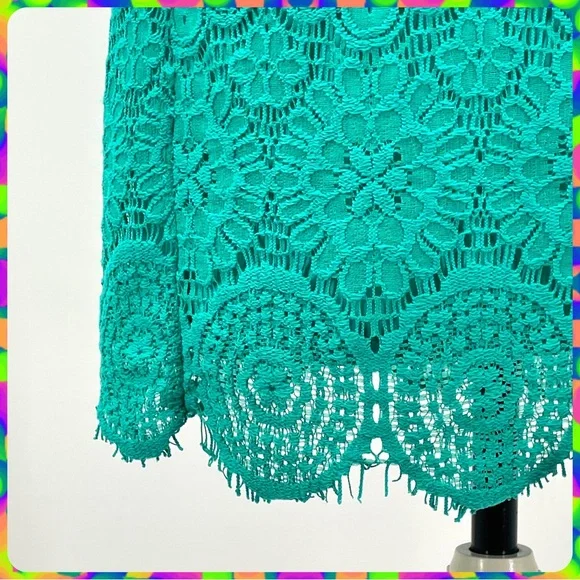 LAUNDRY Spring Green Crochet Lace Floral Medallion Overlay Shift Dress Size 14 - Picture 11 of 13